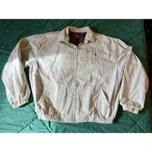 Polo Ralph Lauren Harrington Jacket Mens Large Tan Beige Plaid Lined Full Zip